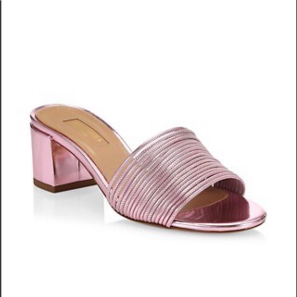 Aquazzura Shoes - Aquazzura Bangle Metallic Block-Heel Mules size 8.5